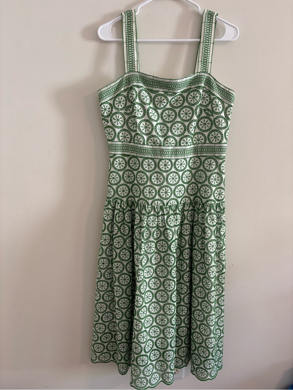 Shoshanna Green White Print Sleeveless Dress Resort Vacation Cottagecore Size 10